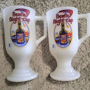2 Newfie Night-Cap Milk Glass Irish Coffee Cups Newfie Screech Rum